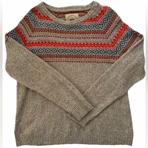 O'Hanlon Mills Sweater Men Large Tan Fair Isle Crew Neck Wool Blend Grandpa cozy